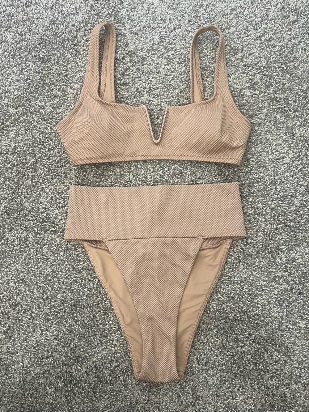 Women’s Aerie Shine Pique V Wire Scoop Bikini Top and High Cut Cheeky Bottoms S